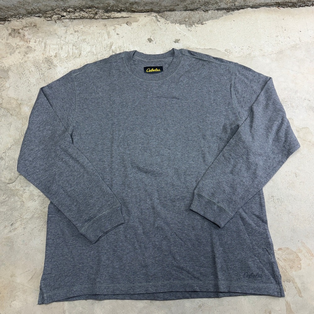 Cabelas‎ Mens XL Grey Long Sleeve Crew Neck T Shirt Cotton Made in India 0250